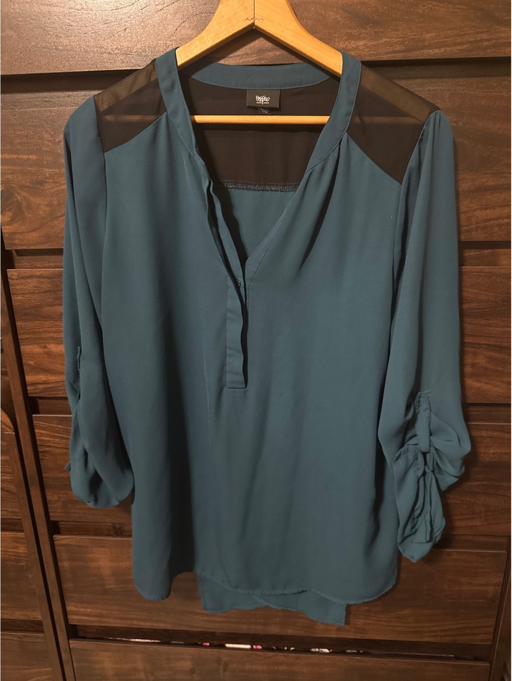 Mossimo Women's Blue Sheer Shoulder Blouse XXL